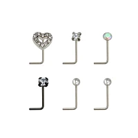 Multi-Pack CZ Heart L-Bend Nose Rings 6 Pack
