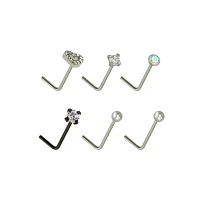 Multi-Pack CZ Heart L-Bend Nose Rings 6 Pack