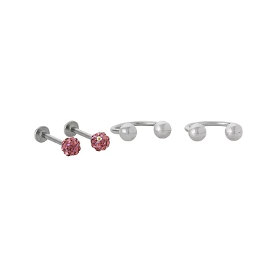 Multi-Pack Pave Labrets and Horseshoe Rings 2 Pair - 16 Gauge