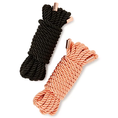 Black and Rose Goldtone Silky Shackles Bondage Rope - Pleasure Bound
