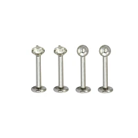 Multi-Pack CZ Silvertone Labret Lip Rings 4 Pack - 16 Gauge