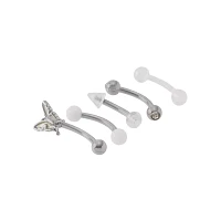 Multi-Pack CZ White and Silver Butterfly Curved Barbells 5 Pack - 16 Gauge