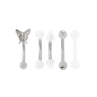 Multi-Pack CZ White and Silver Butterfly Curved Barbells 5 Pack - 16 Gauge