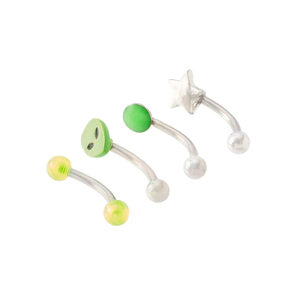 Multi-Pack Green Alien Curved Barbells 4 Pack - 16 Gauge