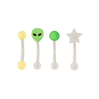 Multi-Pack Green Alien Curved Barbells 4 Pack - 16 Gauge