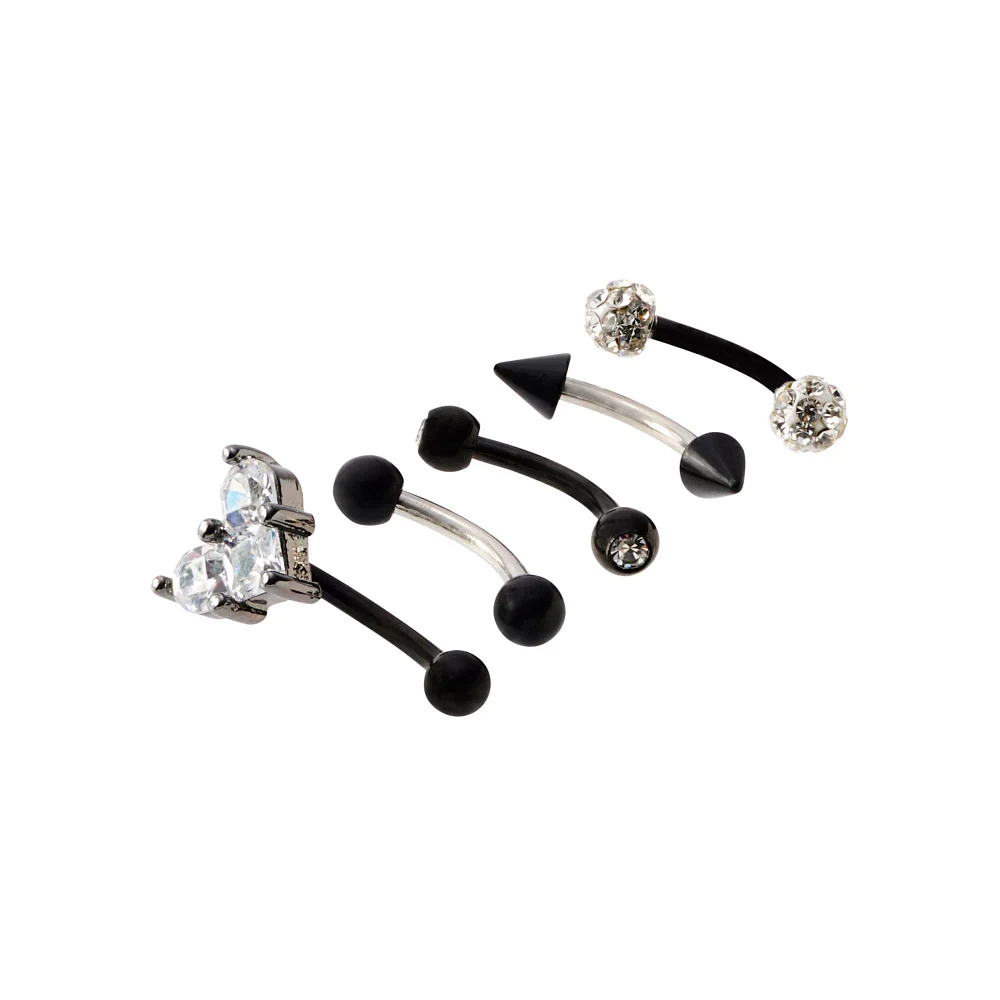 Multi-Pack Pave CZ Heart Curved Barbells 5 Pack - 16 Gauge