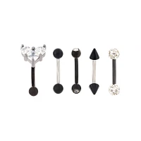 Multi-Pack Pave CZ Heart Curved Barbells 5 Pack - 16 Gauge