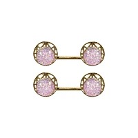 CZ Pink Gem Goldtone Nipple Barbells - 14 Gauge