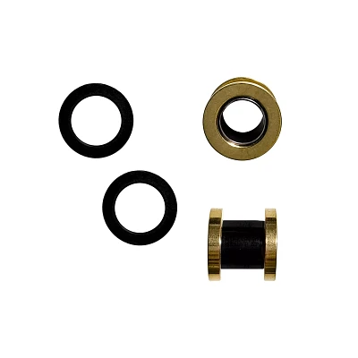 Black and Goldtone Screw Fit Tunnel Plugs with Extra Ends