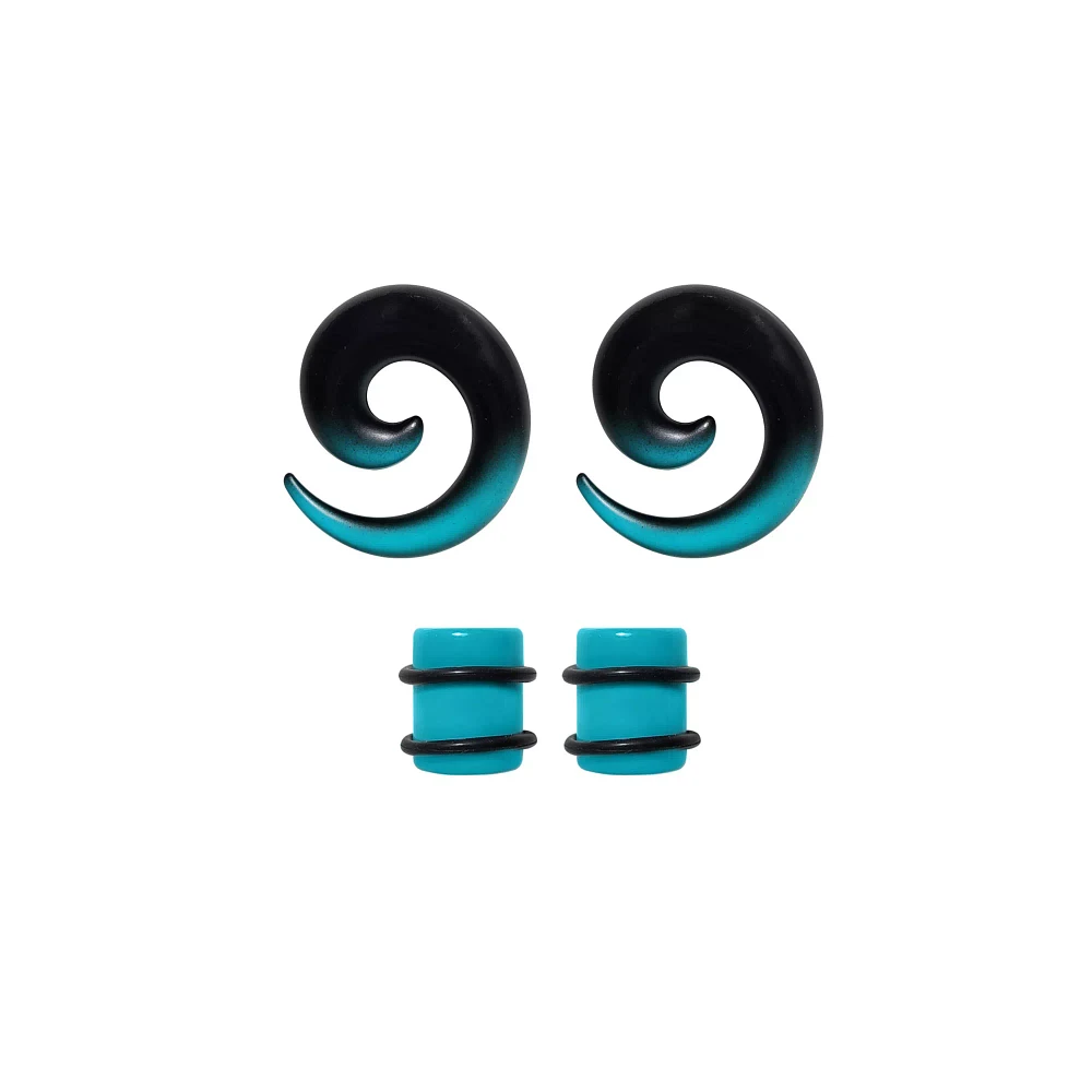 Multi-Pack Teal and Black Ombre Spirals Plugs - 2 Pair