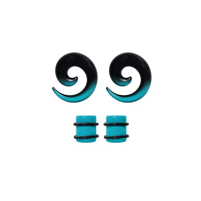 Multi-Pack Teal and Black Ombre Spirals Plugs - 2 Pair