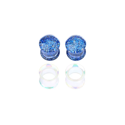 Multi-Pack Blue Glitter Plugs and Clear Tunnels - 2 Pair