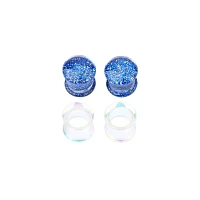 Multi-Pack Blue Glitter Plugs and Clear Tunnels - 2 Pair