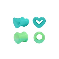 Multi-Pack Teal and Green Heart Tunnel Plugs - 2 Pair