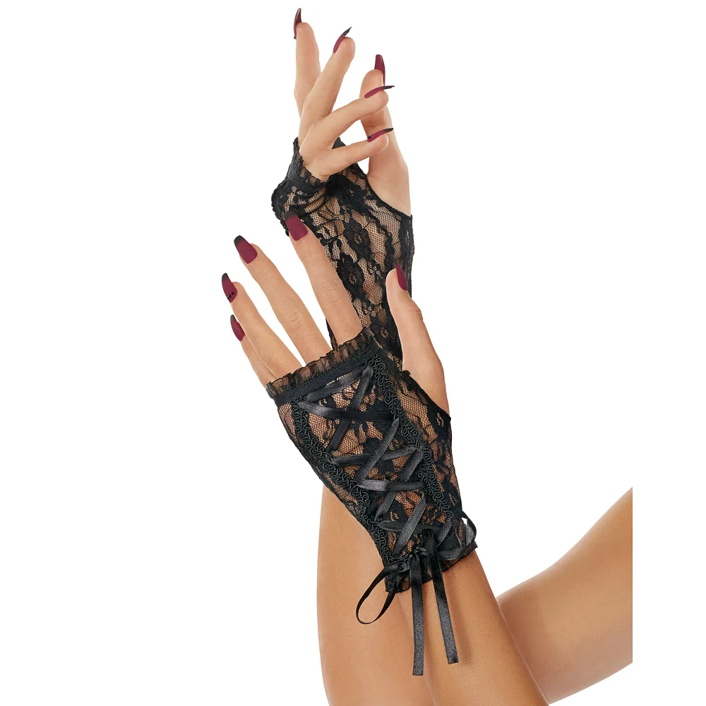 Black Lace Up Gloves