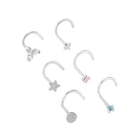 Multi-Pack CZ Star Screw Nose Rings 6 Pack - 20 Gauge