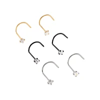 Multi-Pack Titanium CZ Silvertone Goldtone and Black Screw Nose Rings 6 Pack - 20 Gauge