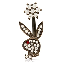 CZ Flower Black Playboy Belly Ring - 14 Gauge