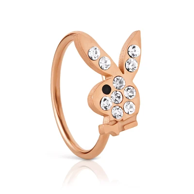 CZ Rose Goldtone Playboy Bunny Hoop Nose Ring - 20 Gauge