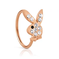 CZ Rose Goldtone Playboy Bunny Hoop Nose Ring - 20 Gauge