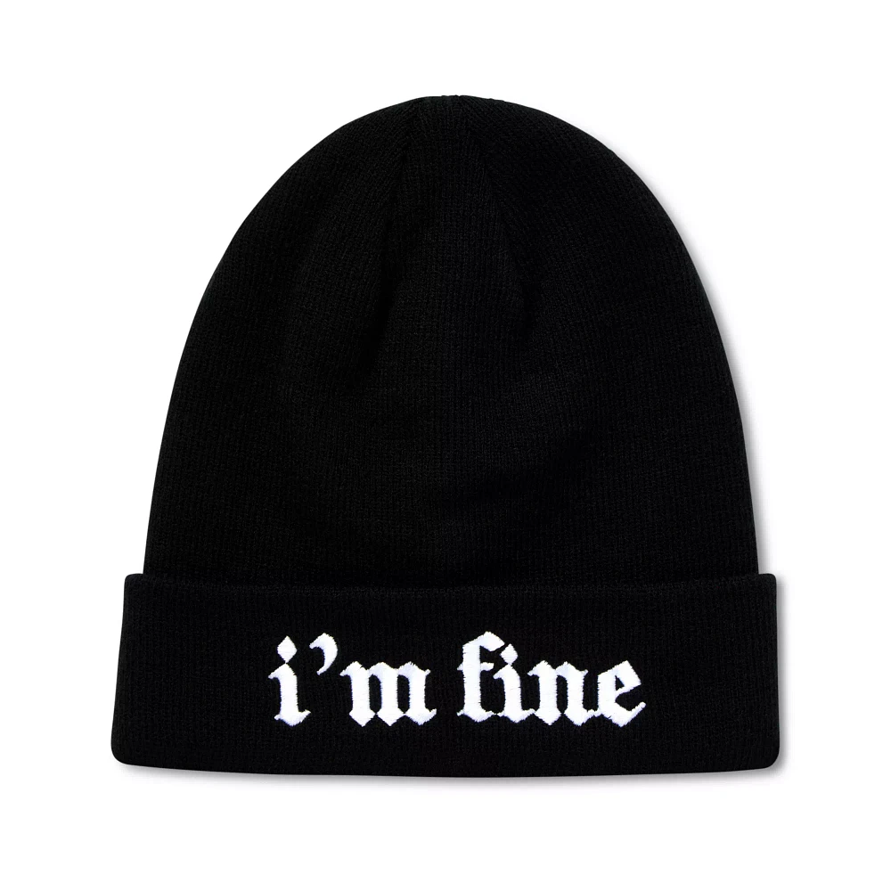 I'm Fine Black Cuff Beanie Hat