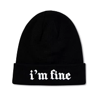 I'm Fine Black Cuff Beanie Hat