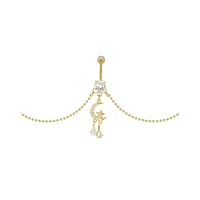 CZ Goldtone Moon Star Chain Dangle Belly Ring - 14 Gauge