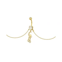 CZ Goldtone Moon Star Chain Dangle Belly Ring - 14 Gauge