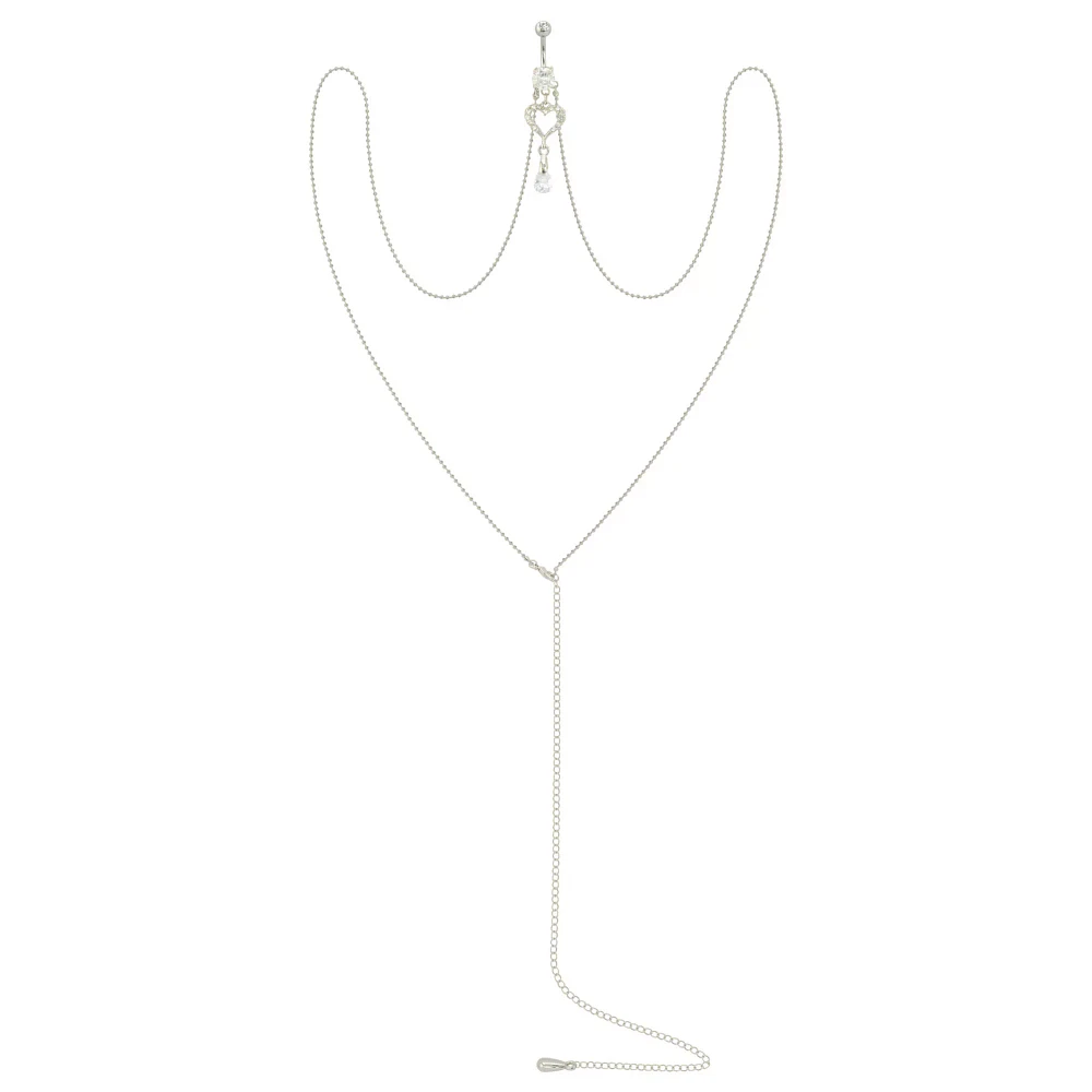 CZ Heart Chain Dangle Belly Ring - 14 Gauge