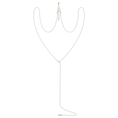 CZ Heart Chain Dangle Belly Ring - 14 Gauge