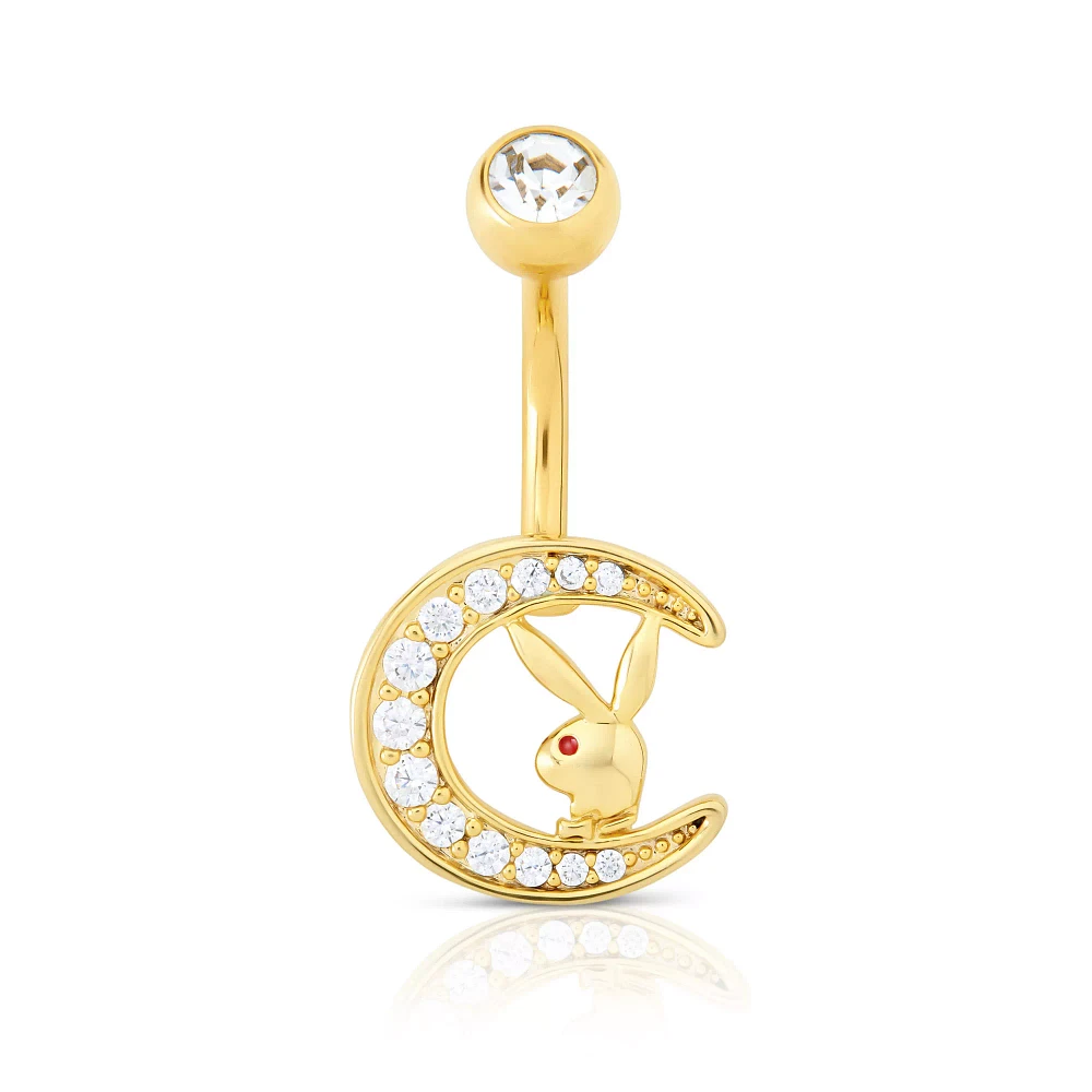 CZ Goldplated Playboy Bunny Moon Dangle Belly Ring - 14 Gauge