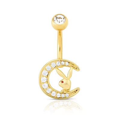 CZ Goldplated Playboy Bunny Moon Dangle Belly Ring - 14 Gauge