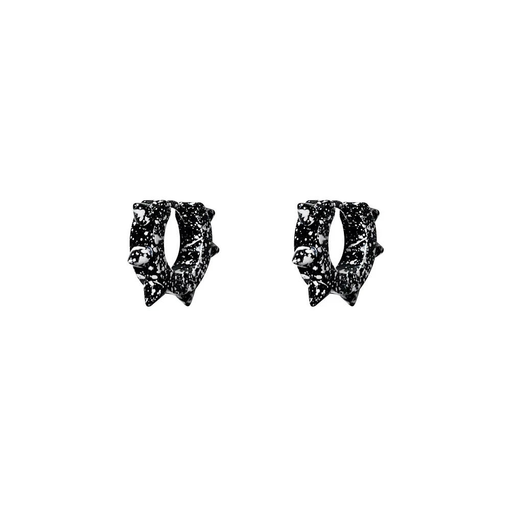 Black Splatter Spike Huggie Hoop Earrings- 18 Gauge