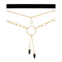 3 Row Pearl-Effect Chain and Choker Necklace