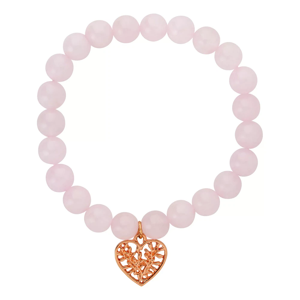 Rose Quartz Heart Charm Bracelet