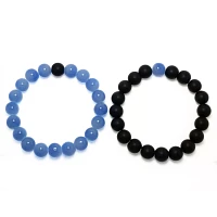 Black and Light Blue Long Distance Beaded Bracelets - 2 Pack