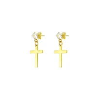 CZ Cross Goldtone Dangle Stud Earrings