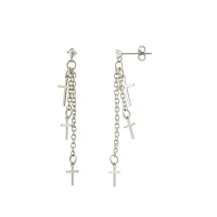 CZ Triple Cross Chain Dangle Stud Earrings