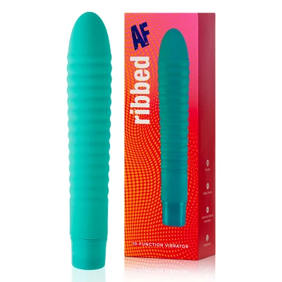 Ribbed AF 10-Function Waterproof Vibrator Green - 8 Inch