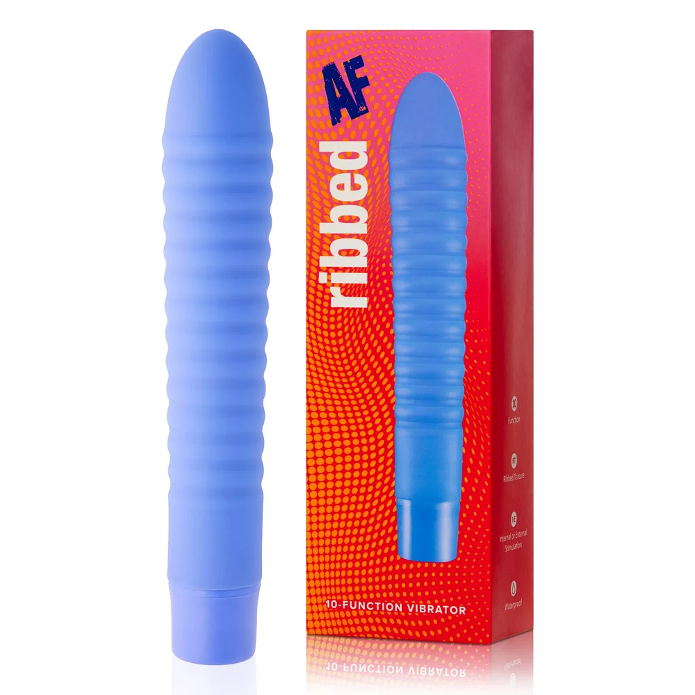 Ribbed AF 10-Function Waterproof Vibrator Purple - 8 Inch