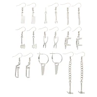 Multi-Pack Silvertone Knife Axe Hammer Weapon Dangle Earrings - 9 Pair