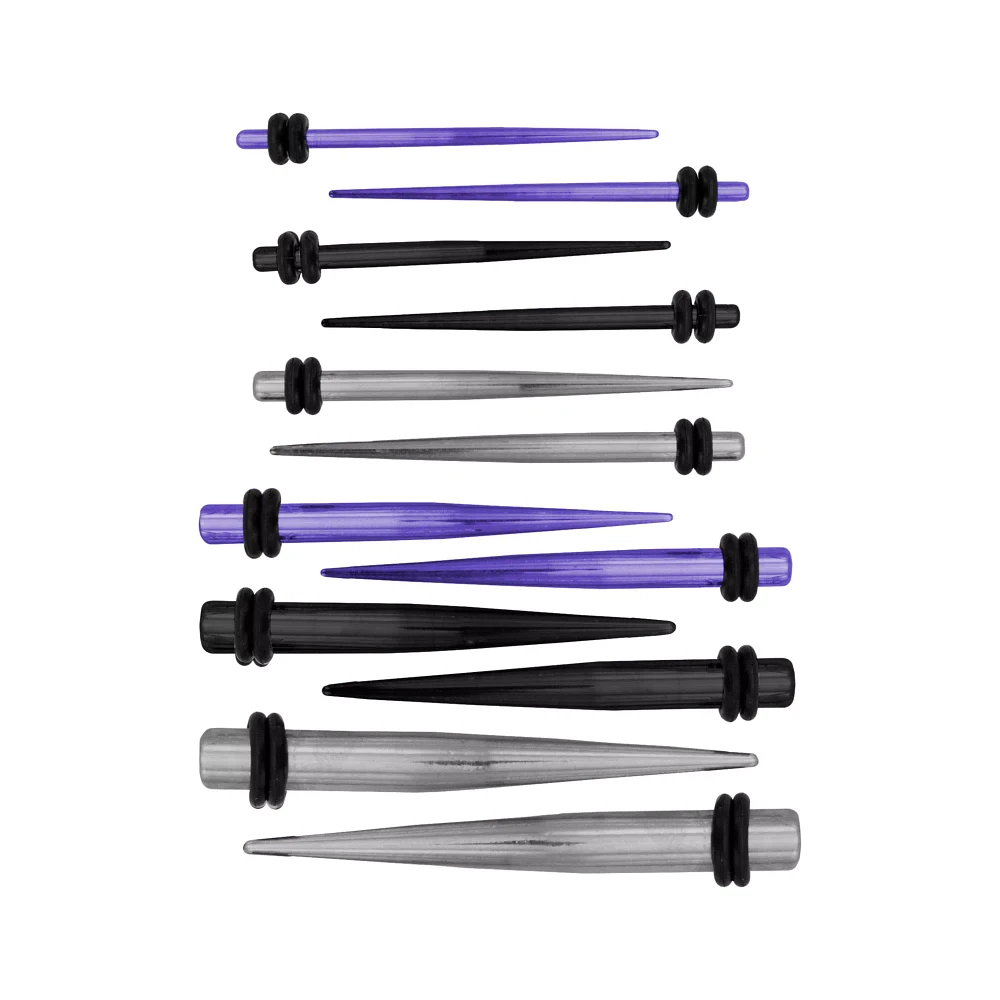 Multi-Pack Black Silver Purple Taper Set - 6 Pair