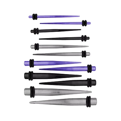 Multi-Pack Black Silver Purple Taper Set - 6 Pair