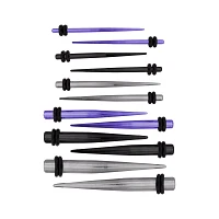 Multi-Pack Black Silver Purple Taper Set - 6 Pair