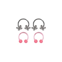 Multi-Pack Pink Butterfly Horseshoe Rings 2 Pair - 16 Gauge