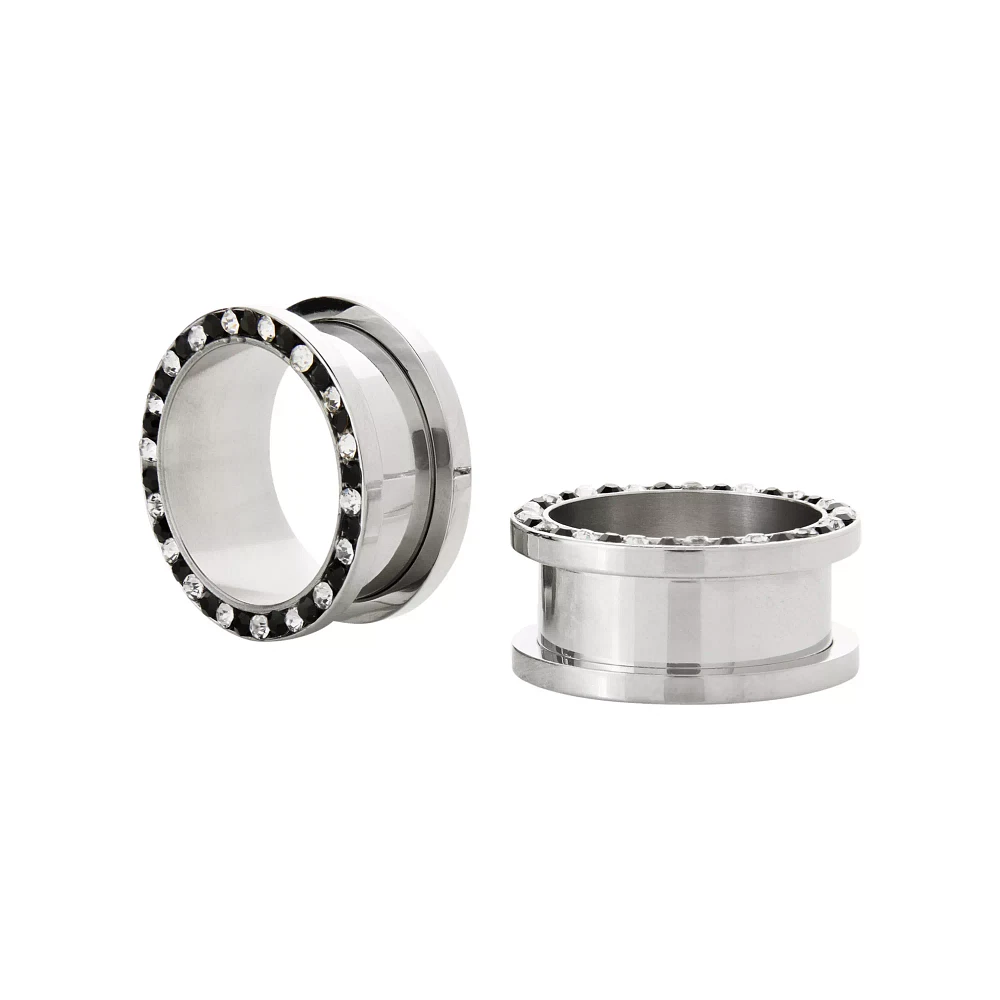 CZ Screw Fit Silvertone and Black Tunnels
