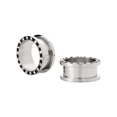 CZ Screw Fit Silvertone and Black Tunnels