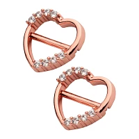 Goldtone CZ Heart Nipple Shields - 14 Gauge
