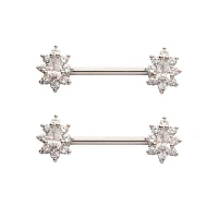 Flower CZ Nipple Barbells - 14 Gauge