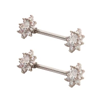 Flower CZ Nipple Barbells - 14 Gauge